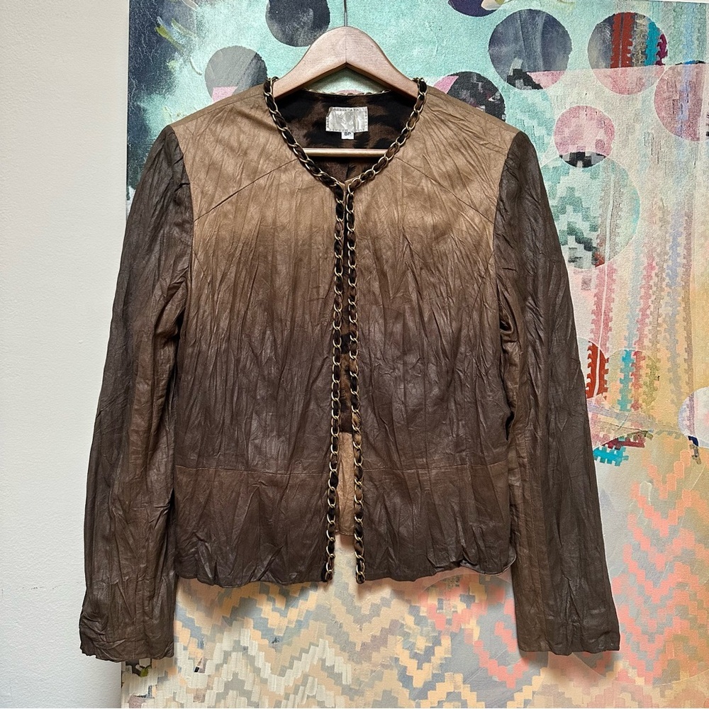 Alberto Makali Vegan Leather Y2K Vintage blazer jacket with animal print trim